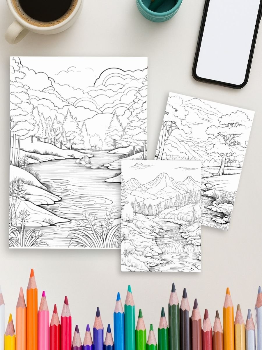 Nature Escapes – 50 Scenic Landscape Coloring Pages - Image 4